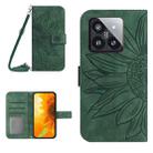 For Xiaomi 14 Pro Skin Feel Sun Flower Embossed Flip Leather Phone Case with Lanyard(Green) - 1