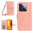 For Xiaomi 14 Pro Skin Feel Sun Flower Embossed Flip Leather Phone Case with Lanyard(Pink) - 1