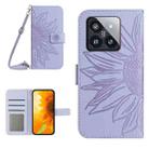 For Xiaomi 14 Pro Skin Feel Sun Flower Embossed Flip Leather Phone Case with Lanyard(Purple) - 1