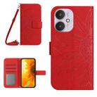 For Xiaomi Redmi 13C 5G Skin Feel Sun Flower Embossed Flip Leather Phone Case with Lanyard(Red) - 1