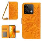 For Xiaomi Redmi Note 13 4G Global Skin Feel Sun Flower Embossed Flip Leather Phone Case with Lanyard(Yellow) - 1