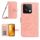 For Xiaomi Redmi Note 13 4G Global Skin Feel Sun Flower Embossed Flip Leather Phone Case with Lanyard(Pink) - 1