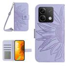 For Xiaomi Redmi Note 13 4G Global Skin Feel Sun Flower Embossed Flip Leather Phone Case with Lanyard(Purple) - 1