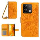 For Xiaomi Redmi Note 13 Pro 4G Global Skin Feel Sun Flower Embossed Flip Leather Phone Case with Lanyard(Yellow) - 1