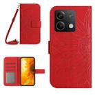 For Xiaomi Redmi Note 13 Pro 4G Global Skin Feel Sun Flower Embossed Flip Leather Phone Case with Lanyard(Red) - 1