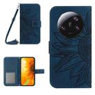 For Xiaomi 14 Ultra Skin Feel Sun Flower Embossed Flip Leather Phone Case with Lanyard(Inky Blue) - 1