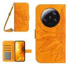 For Xiaomi 14 Ultra Skin Feel Sun Flower Embossed Flip Leather Phone Case with Lanyard(Yellow) - 1