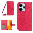 For Xiaomi Redmi 13 4G Global Skin Feel Sun Flower Embossed Flip Leather Phone Case with Lanyard(Rose Red) - 1