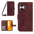 For Xiaomi Redmi 13 4G Global / 5G Global Skin Feel Sun Flower Embossed Flip Leather Phone Case with Lanyard(Wine Red) - 1