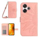 For Xiaomi Redmi 13 4G Global / 5G Global Skin Feel Sun Flower Embossed Flip Leather Phone Case with Lanyard(Pink) - 1