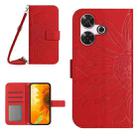 For Xiaomi Redmi 13 4G Global / 5G Global Skin Feel Sun Flower Embossed Flip Leather Phone Case with Lanyard(Red) - 1