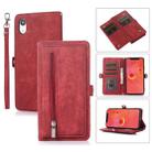 For iPhone XR Zipper Card Slot Buckle Wallet Leather Phone Case(Red) - 1