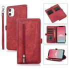 For iPhone 11 Zipper Card Slot Buckle Wallet Leather Phone Case(Red) - 1