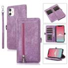 For iPhone 11 Zipper Card Slot Buckle Wallet Leather Phone Case(Purple) - 1