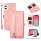 For iPhone 11 Zipper Card Slot Buckle Wallet Leather Phone Case(Pink) - 1