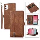 For iPhone 11 Zipper Card Slot Buckle Wallet Leather Phone Case(Brown) - 1