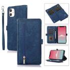 For iPhone 11 Zipper Card Slot Buckle Wallet Leather Phone Case(Blue) - 1