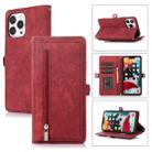 For iPhone 13 Pro Zipper Card Slot Buckle Wallet Leather Phone Case(Red) - 1