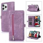For iPhone 13 Pro Zipper Card Slot Buckle Wallet Leather Phone Case(Purple) - 1
