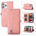 For iPhone 13 Pro Zipper Card Slot Buckle Wallet Leather Phone Case(Pink) - 1