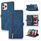 For iPhone 13 Pro Zipper Card Slot Buckle Wallet Leather Phone Case(Blue) - 1