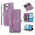 For iPhone 13 Pro Max Zipper Card Slot Buckle Wallet Leather Phone Case(Purple) - 1