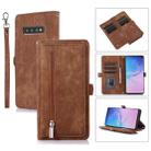 For Samsung Galaxy S10 Zipper Card Slot Buckle Wallet Leather Phone Case(Brown) - 1