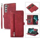 For Samsung Galaxy S21 Zipper Card Slot Buckle Wallet Leather Phone Case(Red) - 1