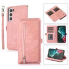 For Samsung Galaxy S21 Zipper Card Slot Buckle Wallet Leather Phone Case(Pink) - 1
