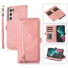 For Samsung Galaxy S21+ Zipper Card Slot Buckle Wallet Leather Phone Case(Pink) - 1