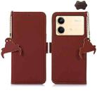 For Xiaomi Redmi Note 13R Pro Genuine Leather Magnetic RFID Leather Phone Case(Coffee) - 1