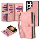 For Samsung Galaxy S23 Ultra 5G Zipper Wallet Magnetic Detachable Leather Phone Case(Pink) - 1