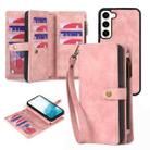 For Samsung Galaxy S22 5G Zipper Wallet Detachable MagSafe Leather Phone Case(Pink) - 1
