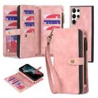 For Samsung Galaxy S22 Ultra 5G Zipper Wallet Detachable MagSafe Leather Phone Case(Pink) - 1