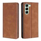 For Infinix Hot 50 5G Skin Feel Magnetic Leather Phone Case(Light Brown) - 1