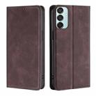 For Samsung Galaxy M15 5G Skin Feel Magnetic Leather Phone Case(Dark Brown) - 1