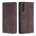 For Samsung Galaxy M55 5G Skin Feel Magnetic Leather Phone Case(Dark Brown) - 1