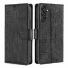 For Samsung Galaxy M55 5G Skin Feel Crocodile Magnetic Clasp Leather Phone Case(Black) - 1