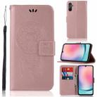 For Samsung Galaxy A24 Global Wind Chime Owl Embossing Pattern Leather Phone Case(Rose Gold) - 1