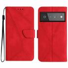 For Google Pixel 6 Pro Stitching Embossed Leather Phone Case(Red) - 1
