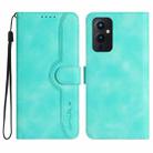 For OnePlus 9 Heart Pattern Skin Feel Leather Phone Case(Light Blue) - 1