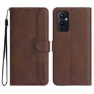 For OnePlus 9 Heart Pattern Skin Feel Leather Phone Case(Brown) - 1