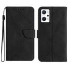 For OPPO Reno7 A JP Stitching Embossed Leather Phone Case(Black) - 1