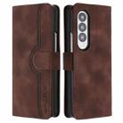 For Samsung Galaxy Z Fold4 5G Heart Pattern Skin Feel Leather Phone Case(Brown) - 1