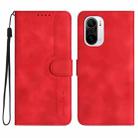 For Xiaomi Poco F3 Heart Pattern Skin Feel Leather Phone Case(Red) - 1