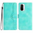 For Xiaomi Poco F3 Heart Pattern Skin Feel Leather Phone Case(Light Blue) - 1