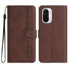 For Xiaomi Poco F3 Heart Pattern Skin Feel Leather Phone Case(Brown) - 1