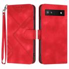 For Google Pixel 6a Line Pattern Skin Feel Leather Phone Case(Red) - 1