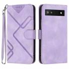 For Google Pixel 6a Line Pattern Skin Feel Leather Phone Case(Light Purple) - 1