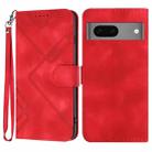 For Google Pixel 7 5G Line Pattern Skin Feel Leather Phone Case(Red) - 1